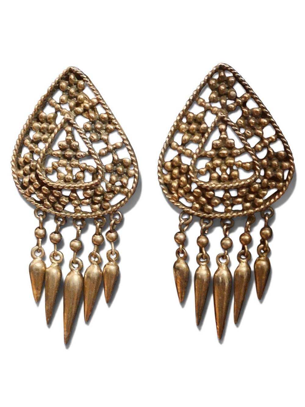 Vintage Gold Tone Filigree Teardrop Dangle Earrings - Unbranded